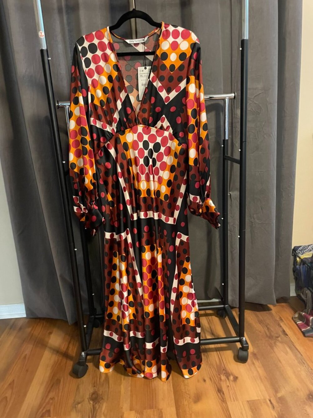 V-Neck Empire Waist Dress, Polka Dot, US XL